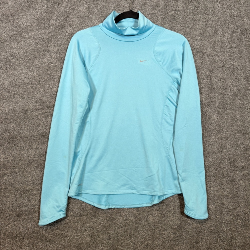 Nike Shirt Womens Medium Blue Mock Neck Pullover FIT Dry Long Sleeve Active Base